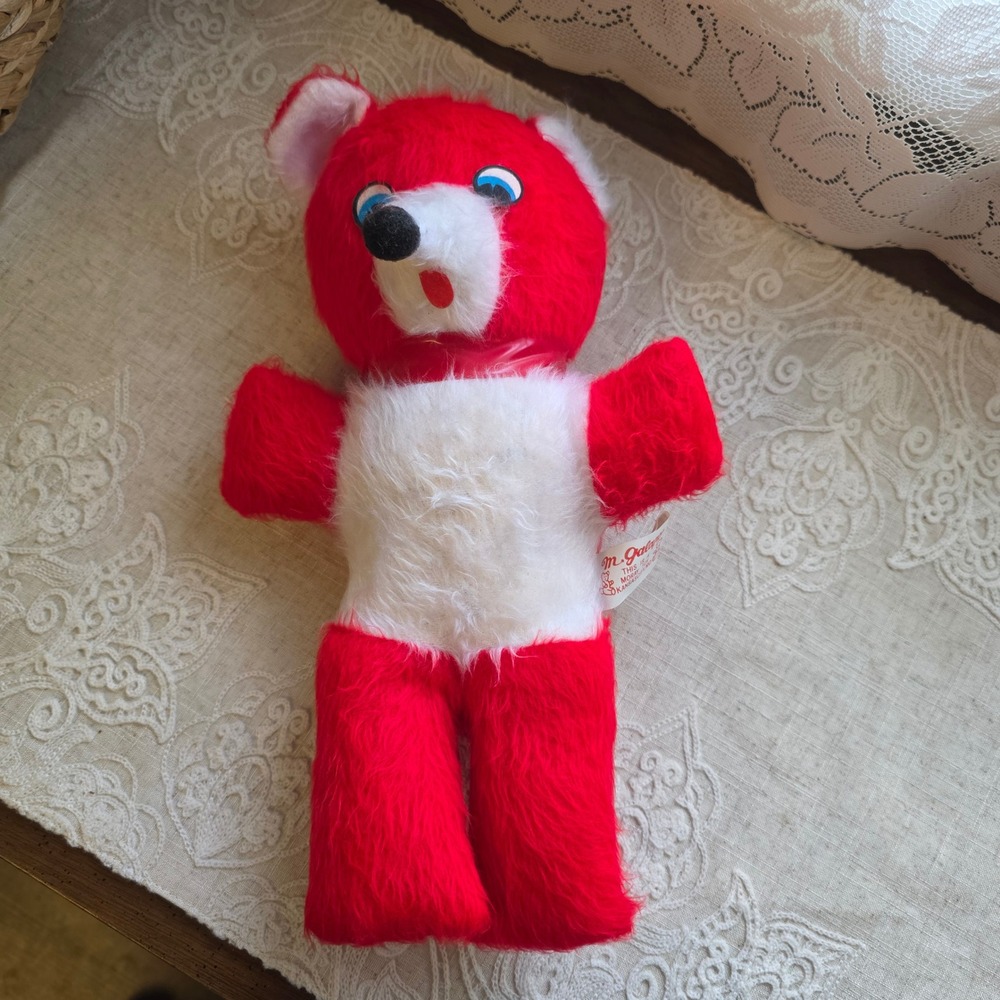 M.‎ Galano Plush Teddy Bear 12" Red White Vintage Moray Toy Korea 1214